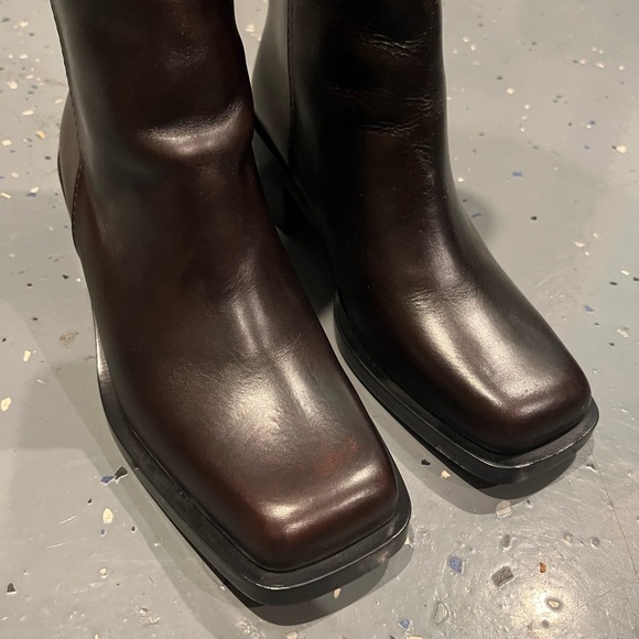 100% AUTH Chanel 14A G30170 Square Toe Brown Leather Boots Sz 38 $1875 - Picture 4 of 14